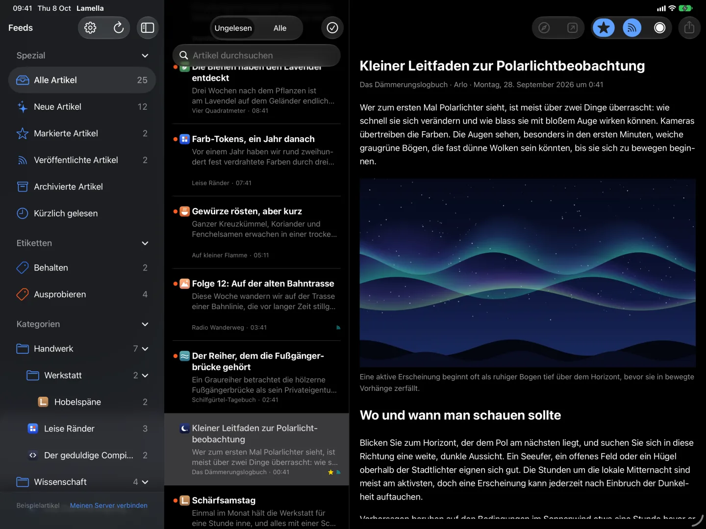Der Reader bei Nacht