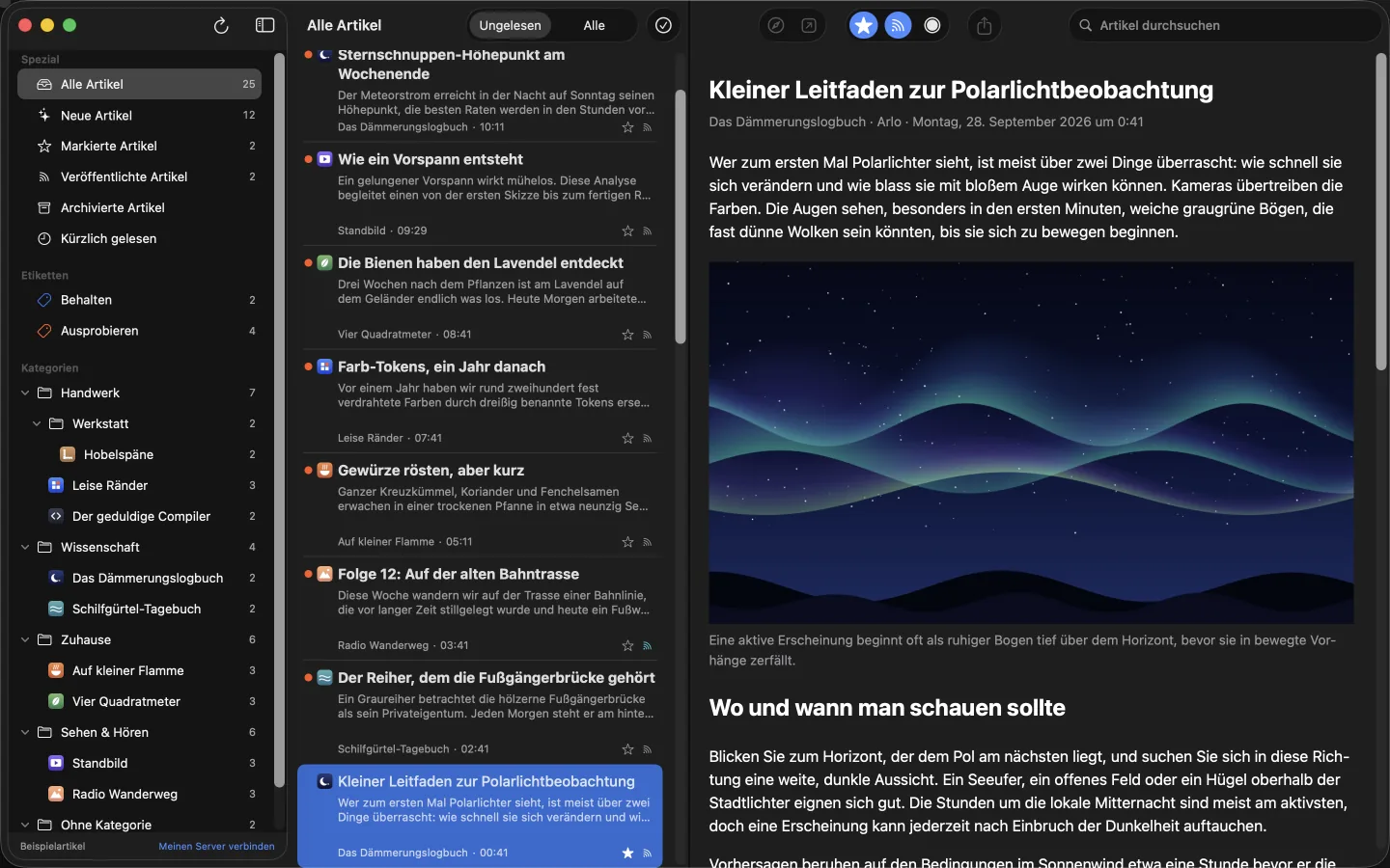 Der Reader bei Nacht