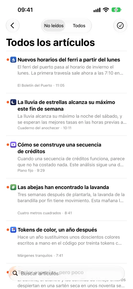 La lista de artículos