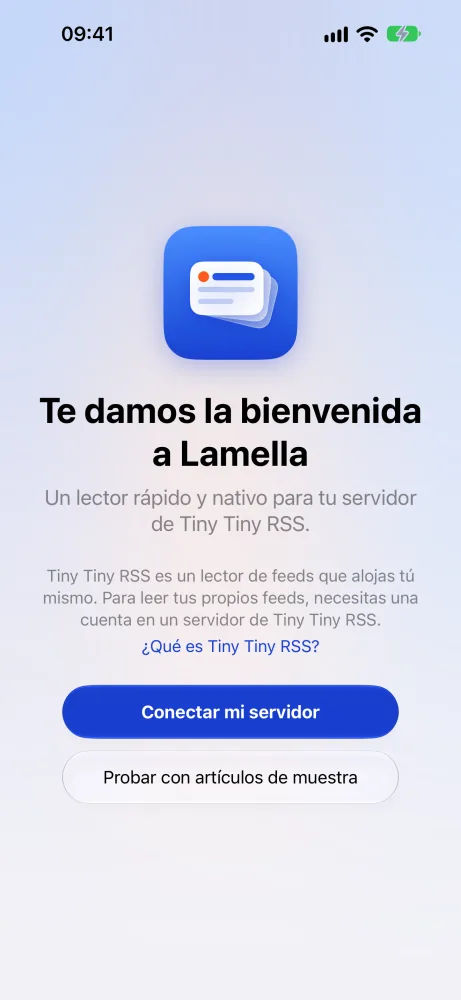 La pantalla de bienvenida