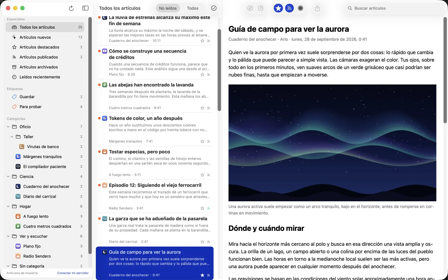 Un artículo en el lector