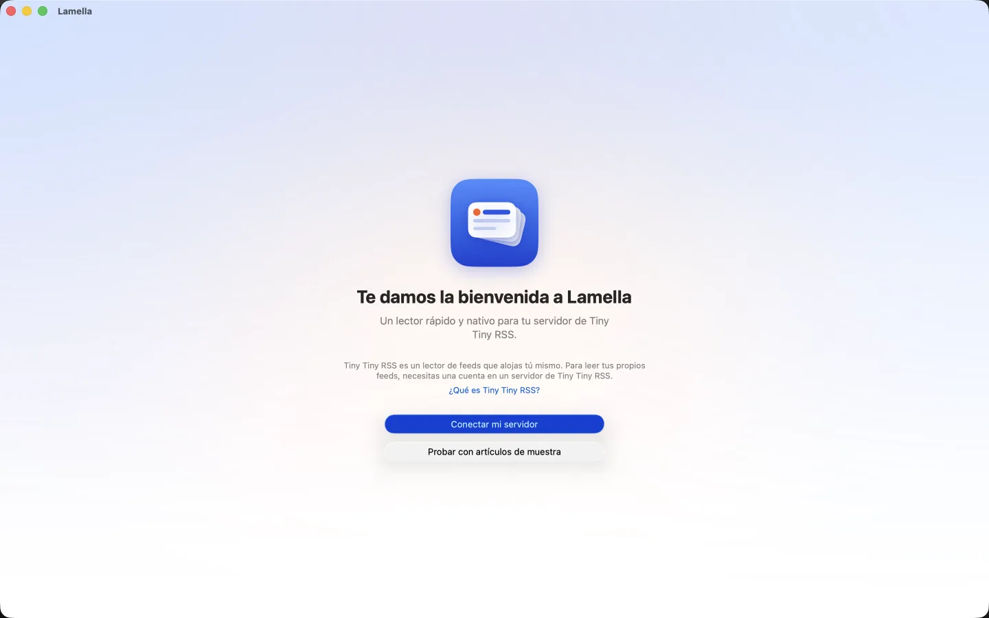 La pantalla de bienvenida