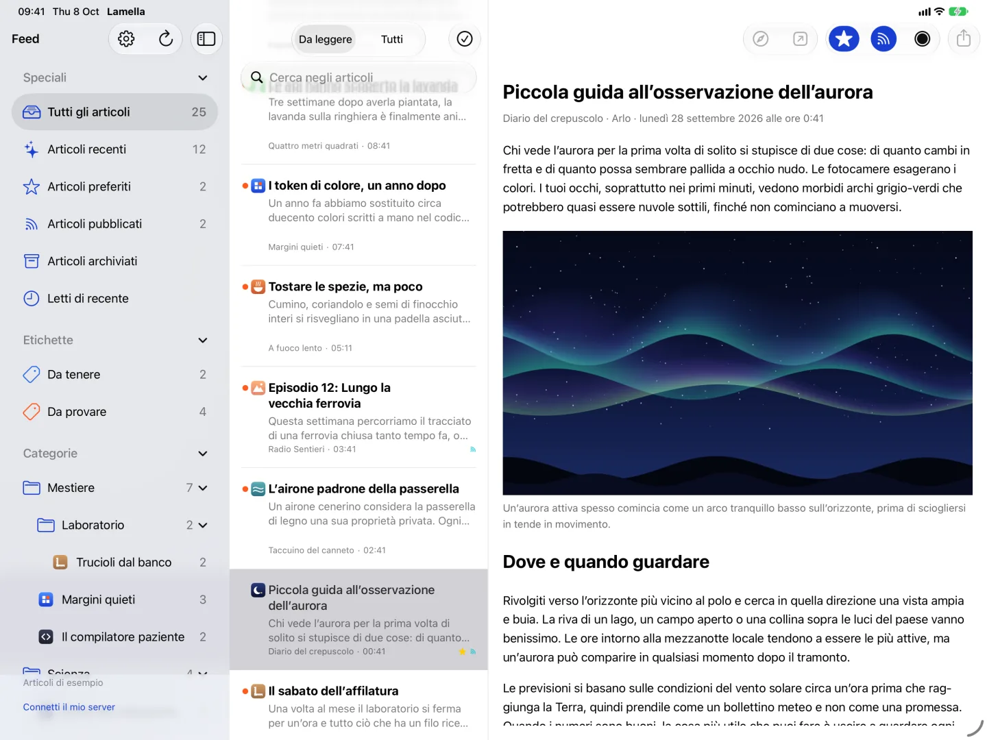 Un articolo nel lettore