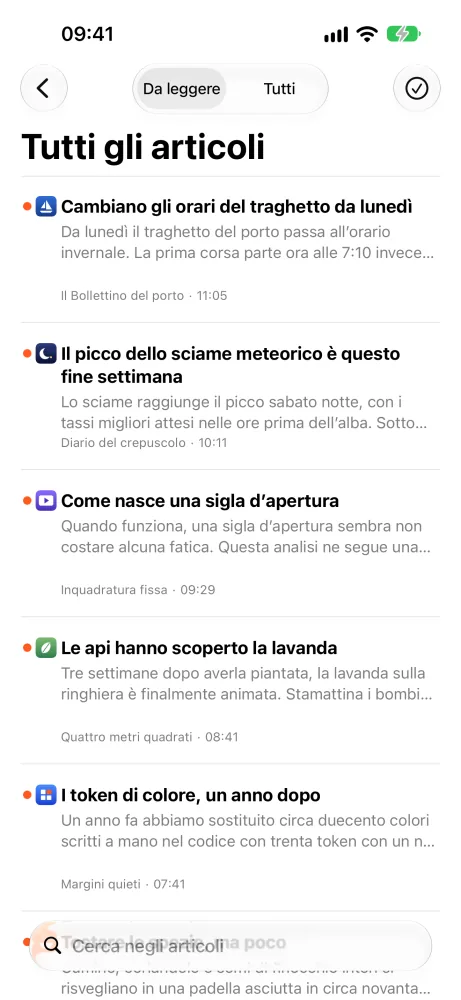 L’elenco degli articoli
