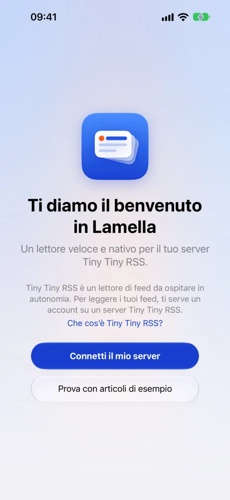 La schermata di benvenuto