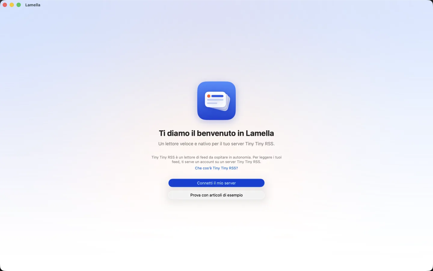 La schermata di benvenuto