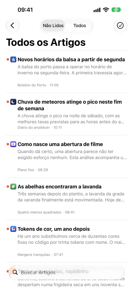 A lista de artigos