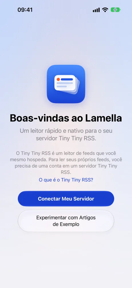 A tela de boas-vindas