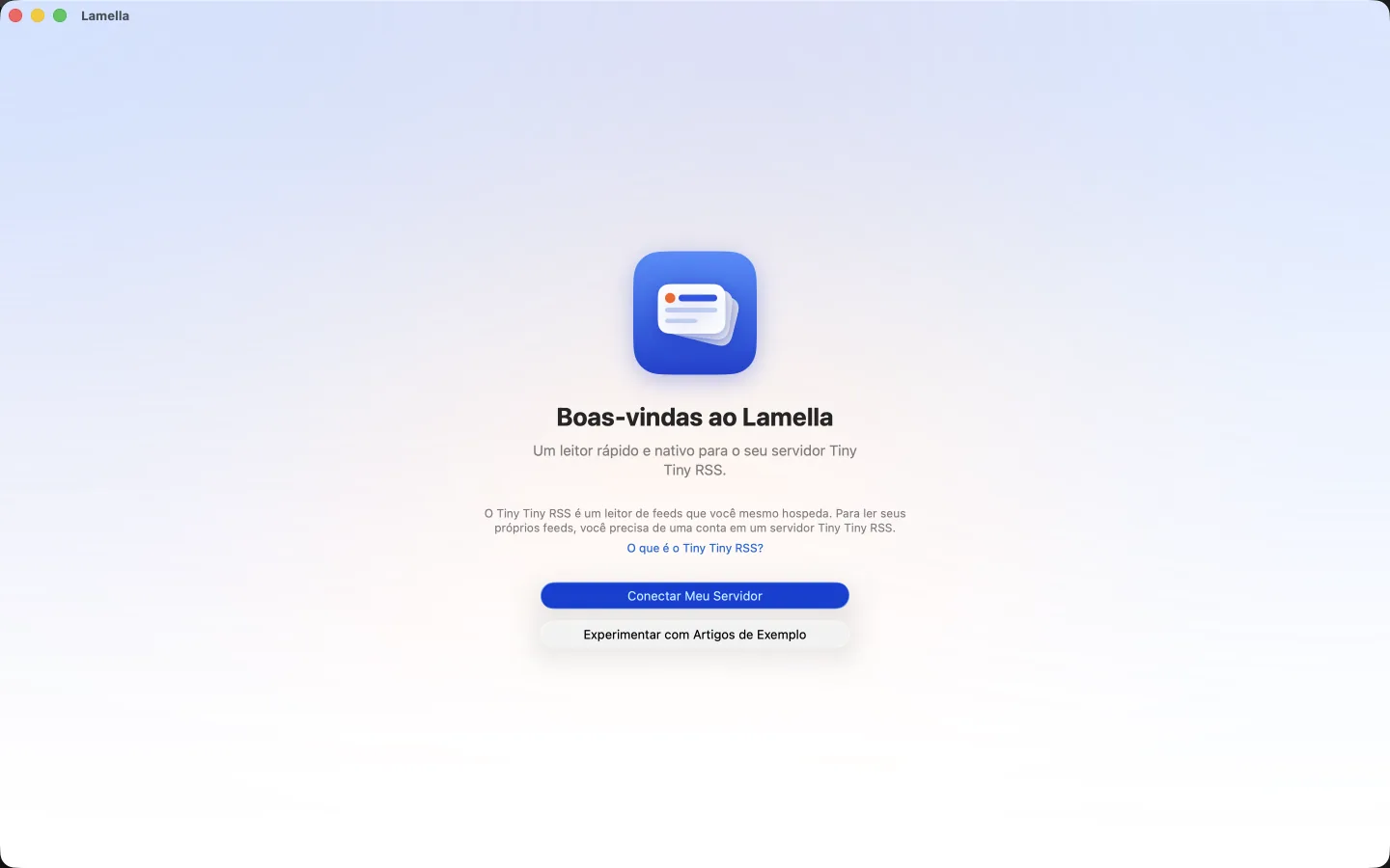 A tela de boas-vindas