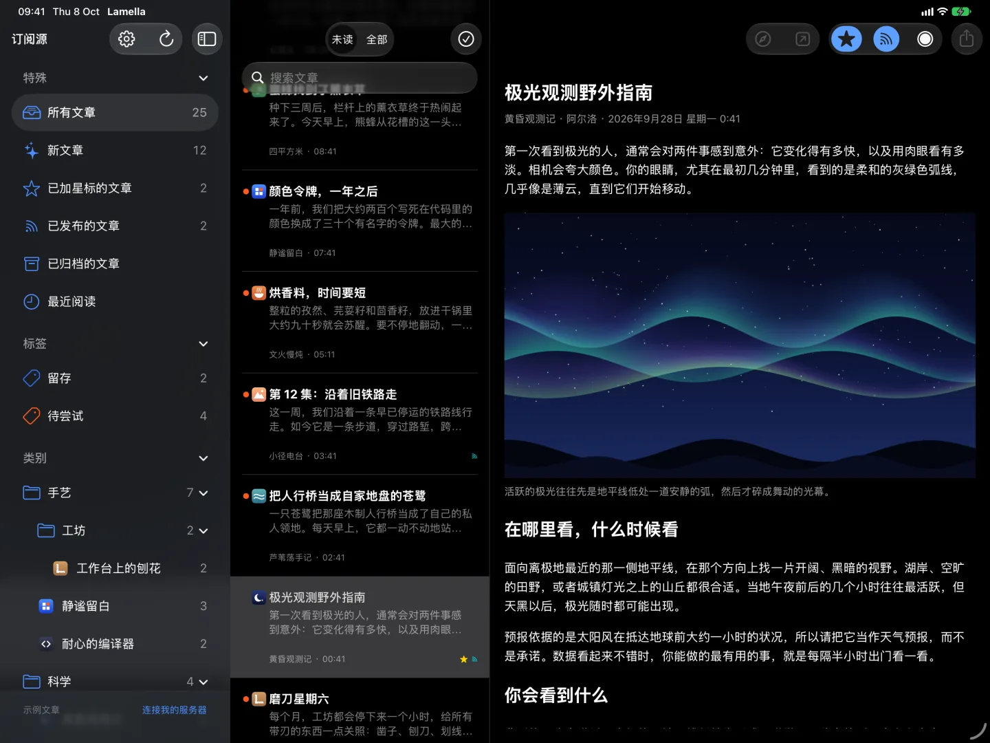 夜间模式下的阅读器